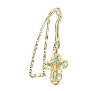 Vintage Gold and Blue Cross Pendant Necklace Made In Germany